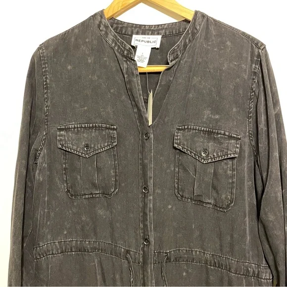 For The Republic Black Lyocell  Long Sleeved Shirt Dress size Large - Picture 3 of 15